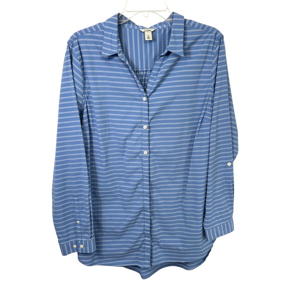 L.L.Bean Tops - LL Bean XL Top Blue‎ Striped Seersucker Button Down Coastal Preppy Office 990